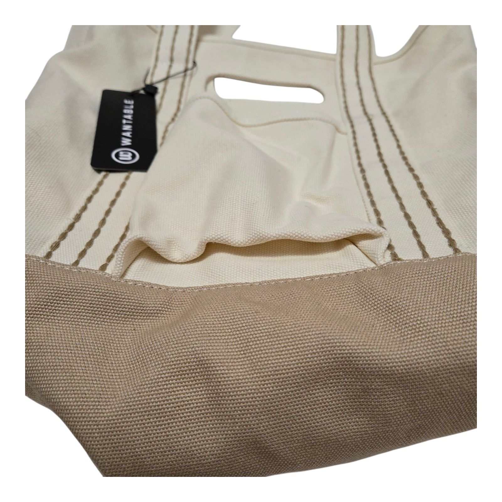 Wantable Tote Bag Canvas Shoulder Strap Cream Brown Beach Shopping New — image 3 of 7